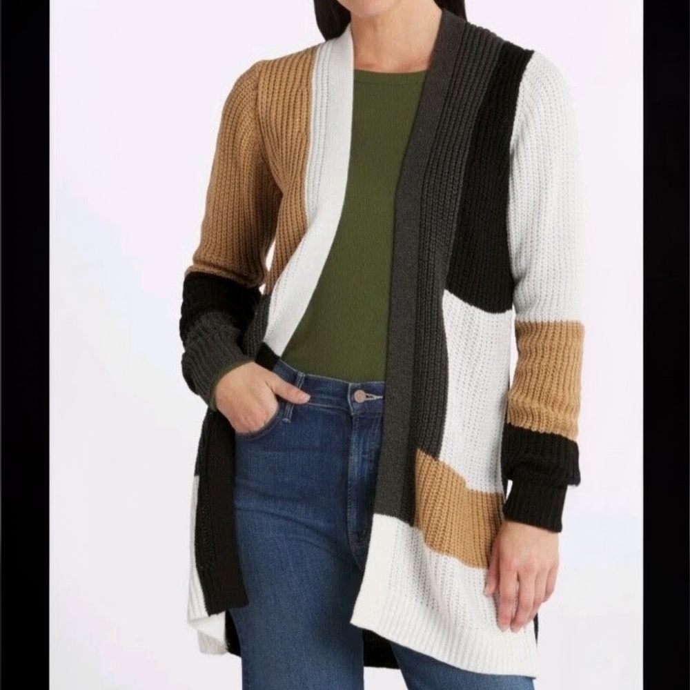 New! Fortune+Ivy Edwina Longsleeve Color block Chunky Cardigan Size Medium